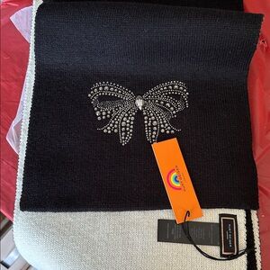 Kurt Geiger Black and White Scarf with Embellished Butterfly